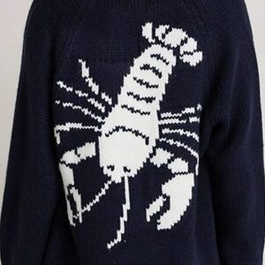 Navy Lobster Cardigan Sweater button up   cozy and stylish with this navy sweate